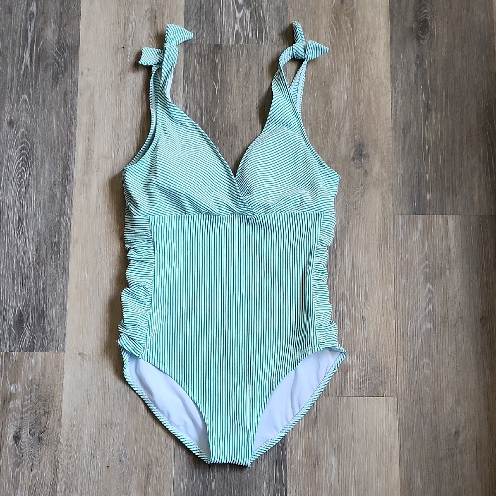 RALPH LAUREN Green Striped One-Piece Swimsuit - Picture 1 of 16